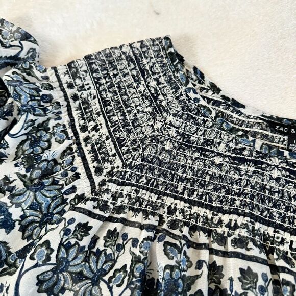 Zac & Rachel Peasant Top Womens L Blue Floral Long Sleeve Boho Festival Peasant - Picture 15 of 16